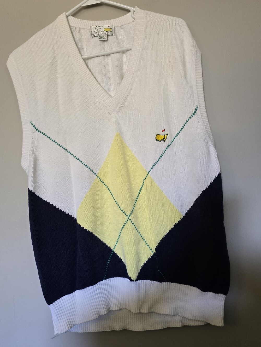 Slazenger Masters Golf White Navy Yellow V-Neck Sleeveless Sweater Vest